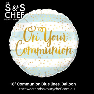 18"  On your Communion Balloon - Blue Lines