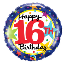 Load image into Gallery viewer, 18&quot; ROUND FOIL 16TH BDAY STARS BALLOON