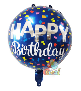 Happy Birthday Balloon  Blue Confetti